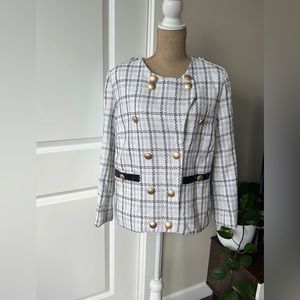 Plus size white blazer with gold